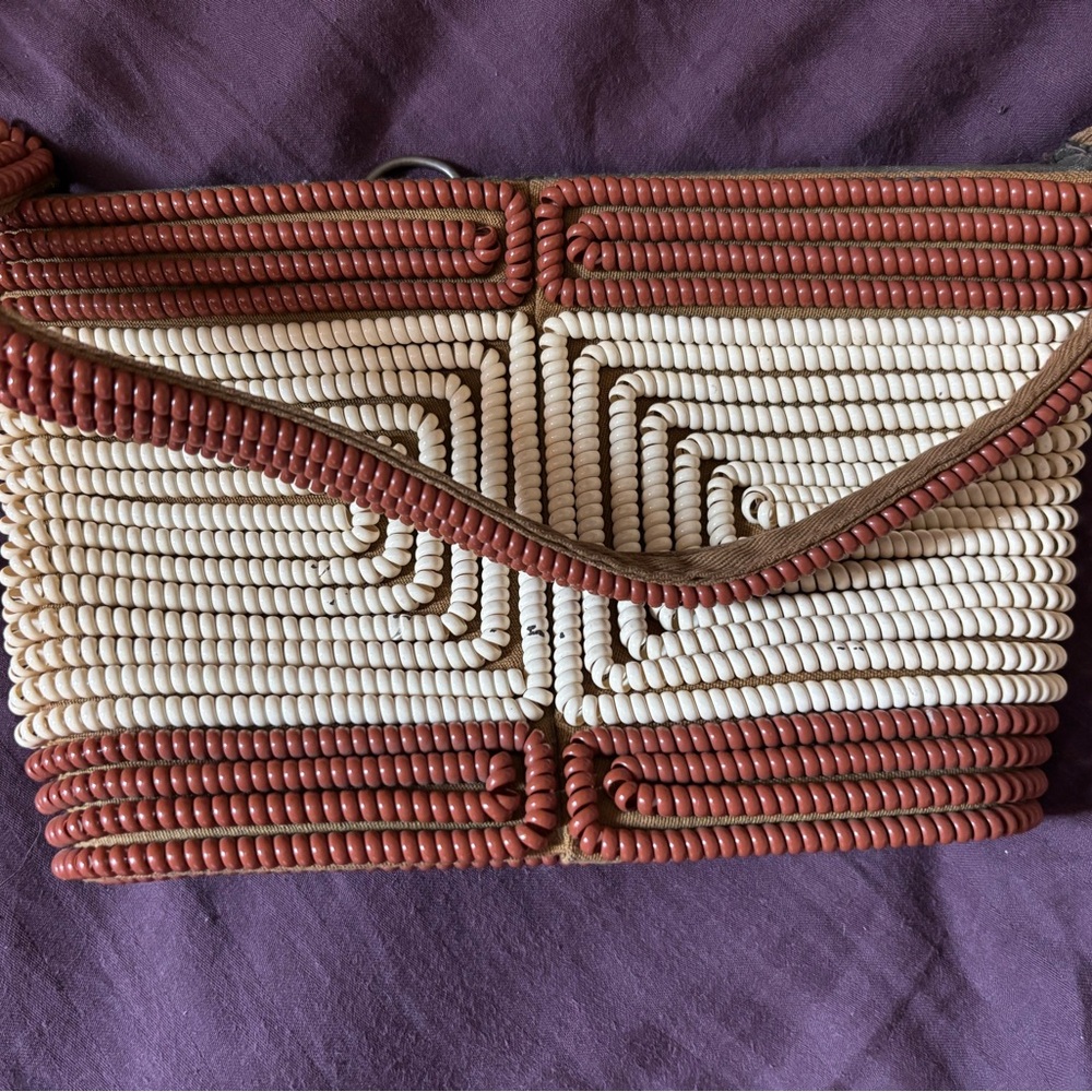 Handcrafted Telephone cord Women Bag - Tan and Cream